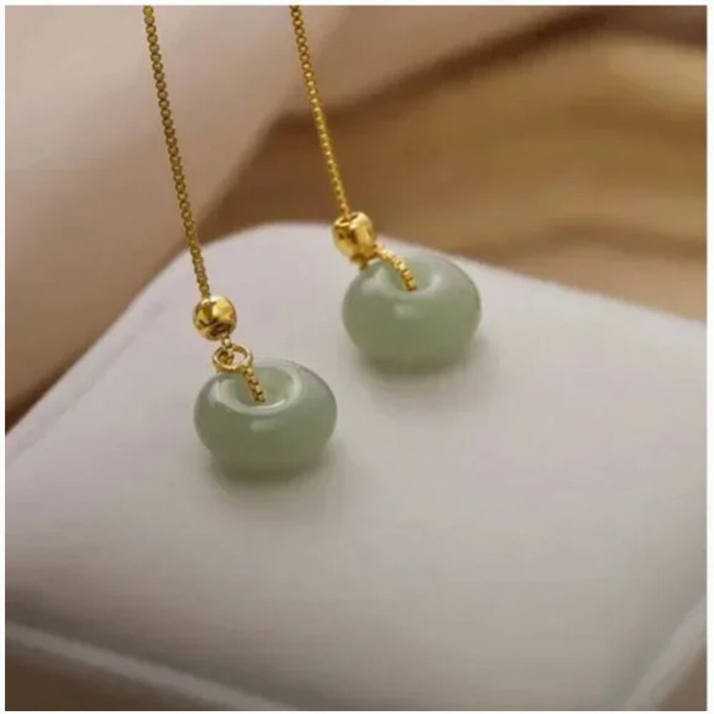 ⭐️❤️FREE Jade Silver Round Circle Threader Modern Chic Hippie Trendy Earrings